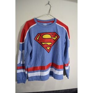 Superman Long Sleeve Pullover Shirt Blue Striped Graphic T-Shirt BOYS L 14 16